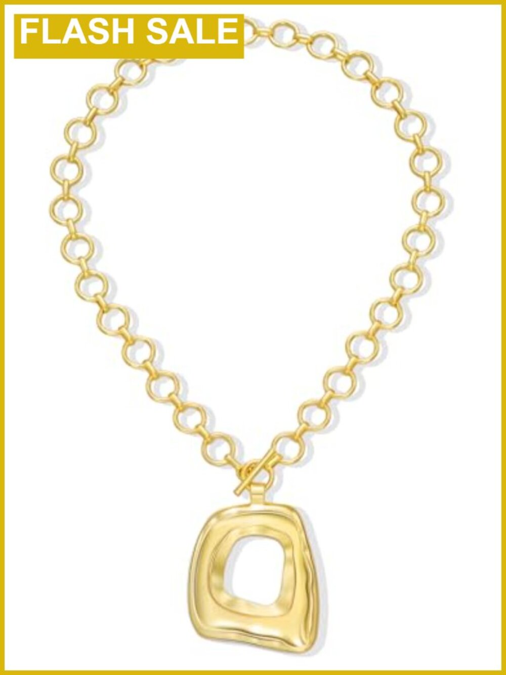 14K Gold Plated Chunky Boho Pendant Necklace Toggle Clasp Statement